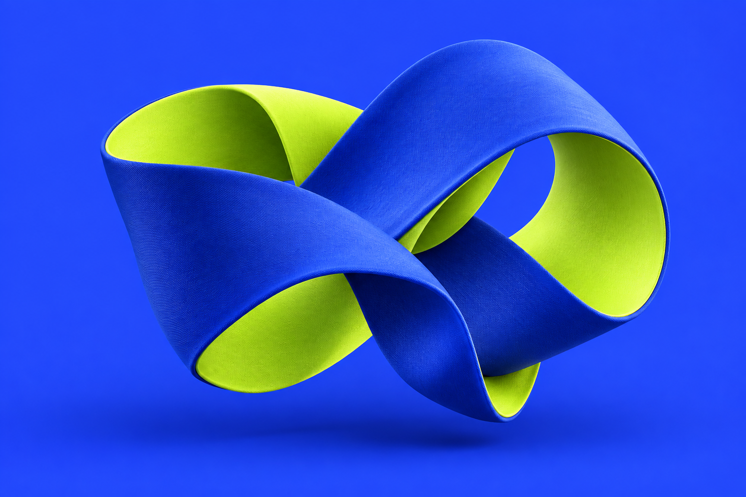 A sculptural cobalt and lime canvas folding into an open loop